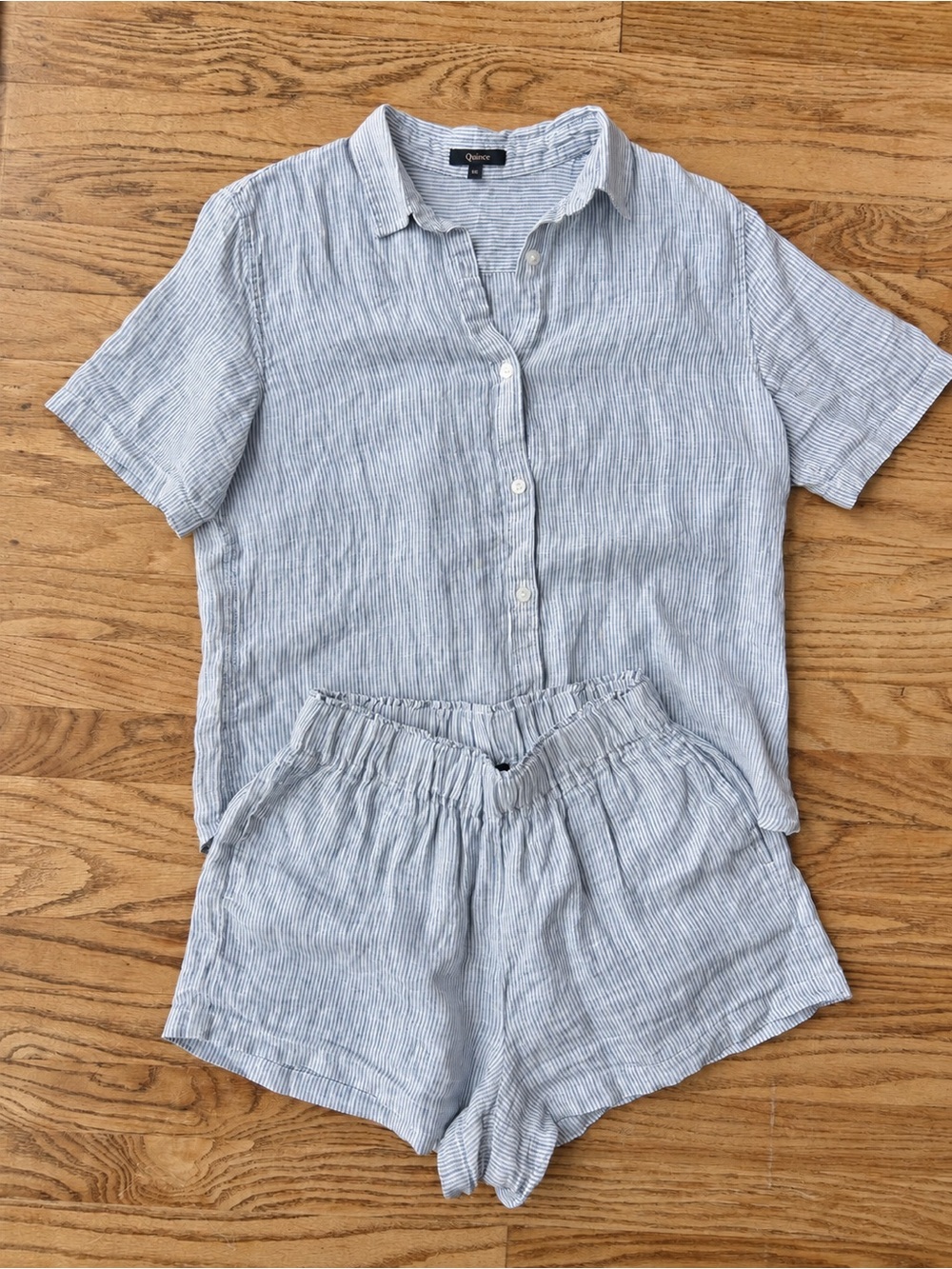 ince 100% European Linen Pajama Set Blue Pinstripe XS